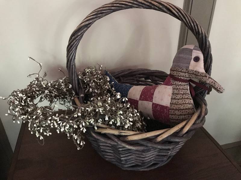 lot 2032 image: Large Basket and patchwork duck