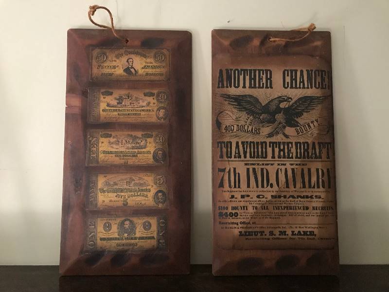 lot 2034 image: Rustic wood plank wall dcor--made with old money 7th Ind Cavalry Bounty Poster