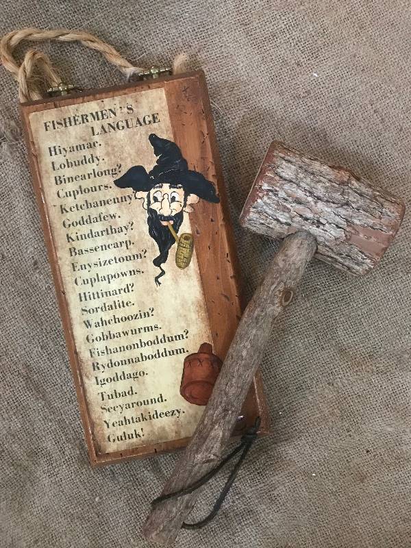 lot 2036 image: Hillbilly Fisherman language and woodbark mallet
