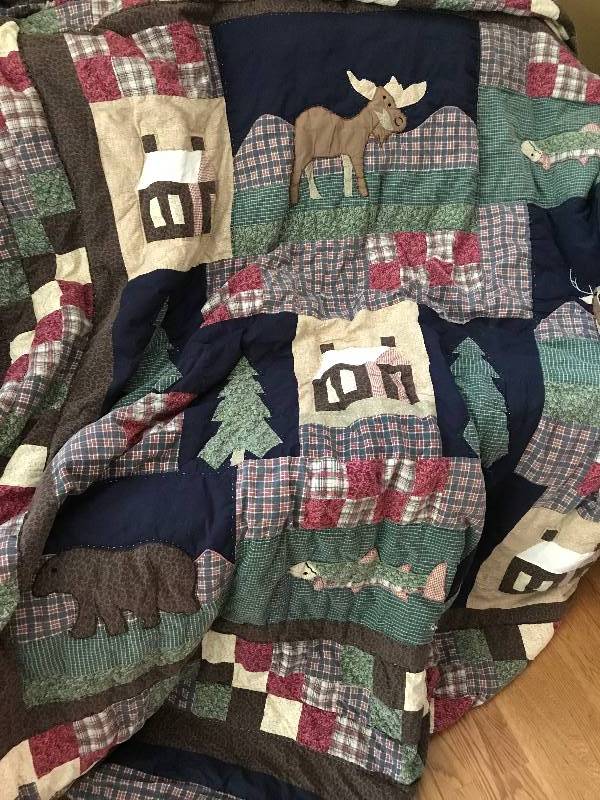 lot 2039 image: Cabin themed quilt--hand quilted