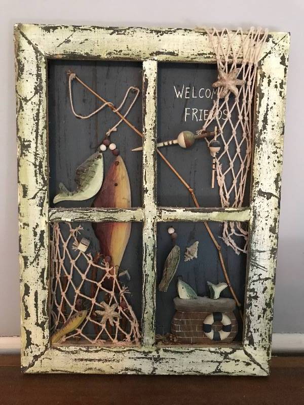 lot 2059 image: Fishing Shadow box framed in a window