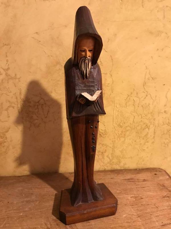 lot 2065 image: 12 Wood Carved Monk Statue