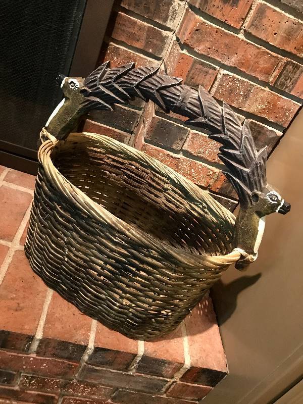 lot 2069 image: Basket with reindeer carved basket handle