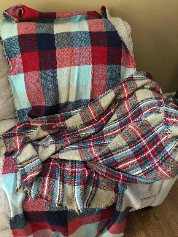 lot 2072 image: Plaid wool throw blankets