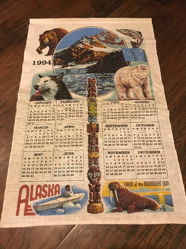 lot 2075 image: 1994 Vintage Alaska Linen towel Calendar