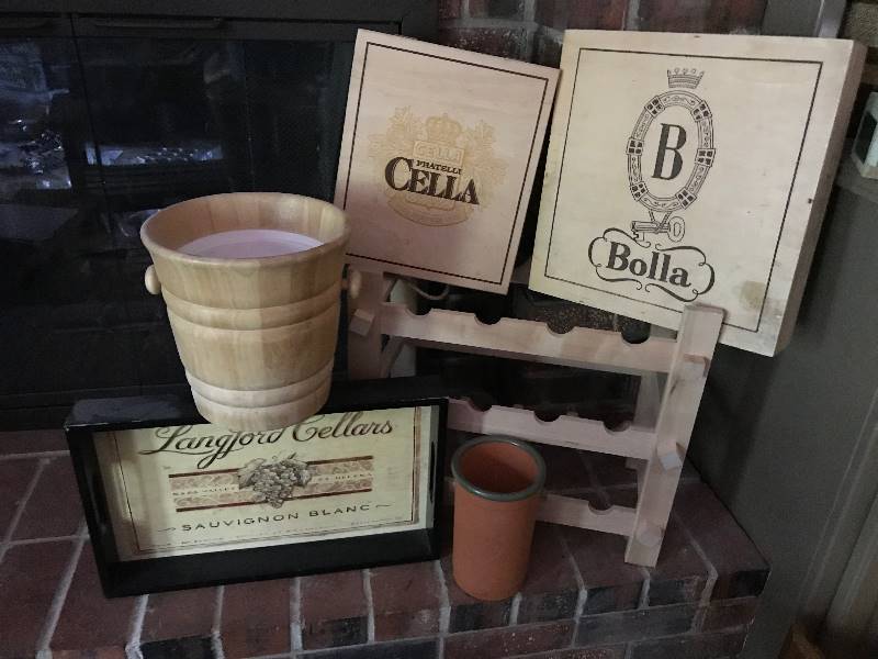 lot 2100 image: Wood Wine Boxes with wood wine rack, tray, chill bucket