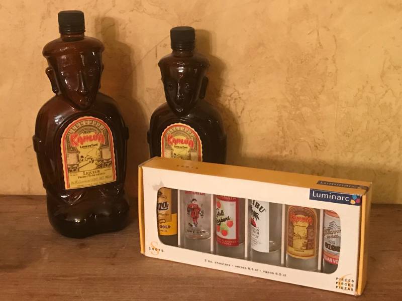 lot 2128 image: Kahlua Bottles and set of shot glasses