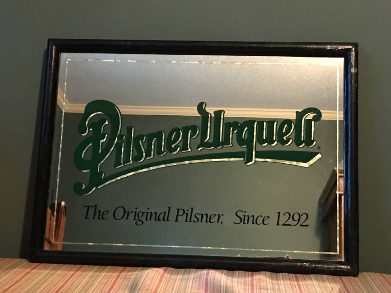 lot 2145 image: Wood Framed Pilsner Mirror Bar Sign