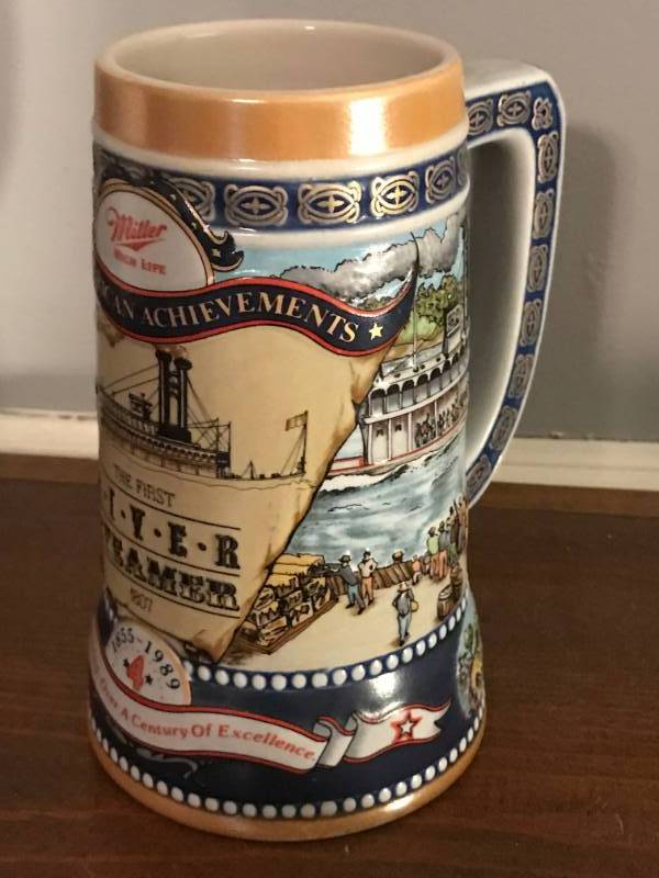 lot 2152 image: 1987 Miller Brewing BEER STEIN �Great American Achievements� Number 4 in series.  First River Steamer