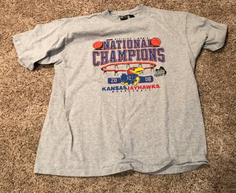 lot 2328 image: 2008 Large National Champions Kansas (KU) Jayhawks T-shirt