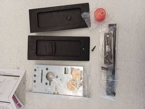 lot 24394 image: Emtek 2115 Modern Rectangular Mortise Privacy Pocket Door Set