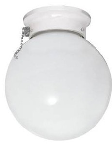 lot 24423 image: 6 Wide Flush Mount Globe Ceiling Fixture with a Glass Shade and Pull Chain 2 Ct