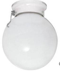 lot 24437 image: 6 Wide Flush Mount Globe Ceiling Fixture with a Glass Shade and Pull Chain 2 Ct