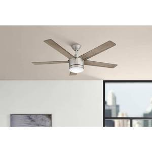 lot 24471 image: Merwry 52 in. Integrated LED Indoor Brushed Nickel Ceiling Fan with Light Kit and Remote Control