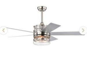 lot 24490 image: Modern 52 in. Indoor Nickel Ceiling Fan with Glass Lampshade, 2-Color-Option Blades and Remote Included