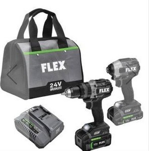 lot 24522 image: Flex Set of Hammer Drill Driver and Impact Driver - Includes (2) 24V Stacked Lithium Batteries and (1) Charger FXM202-2G
