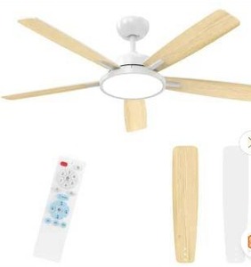 lot 24538 image: QRMOK T5 Series 52 in. Indoor White Ceiling Fan with Dimmable 3-CCT Light Kit, Quiet Reversible DC Motor and 5 Blades