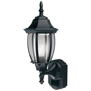 lot 24555 image: Hampton Bay Alexandria Black Farmhouse 180-Degree Motion Sensor Outdoor 1-Light Wall Sconce