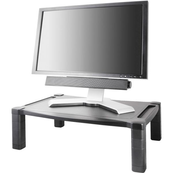 lot 2002 image: Kantek MS500 20 in. x 13-14 in. Height-Adjustable Wide Two-Level Stand - Black - Retail $35