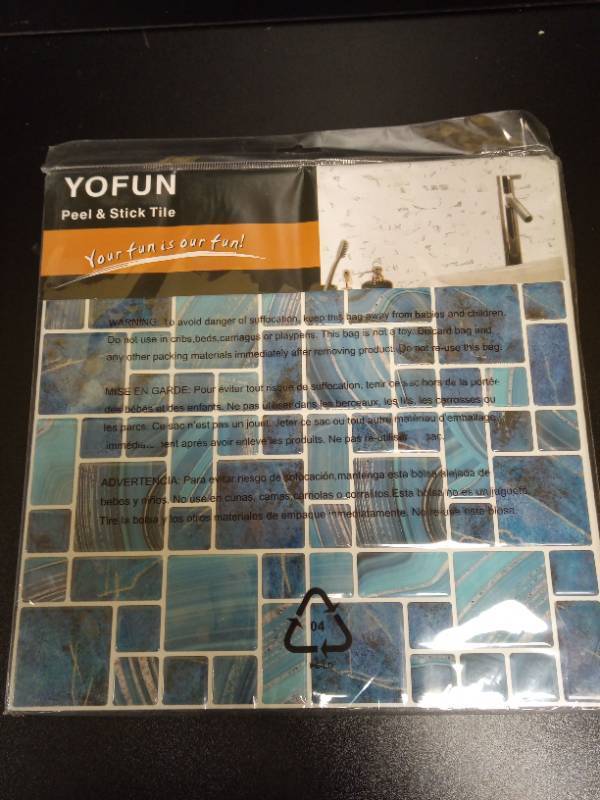 lot 2026 image: YOFUN Blue Marble Peel & Stick Tiles - Retail $15