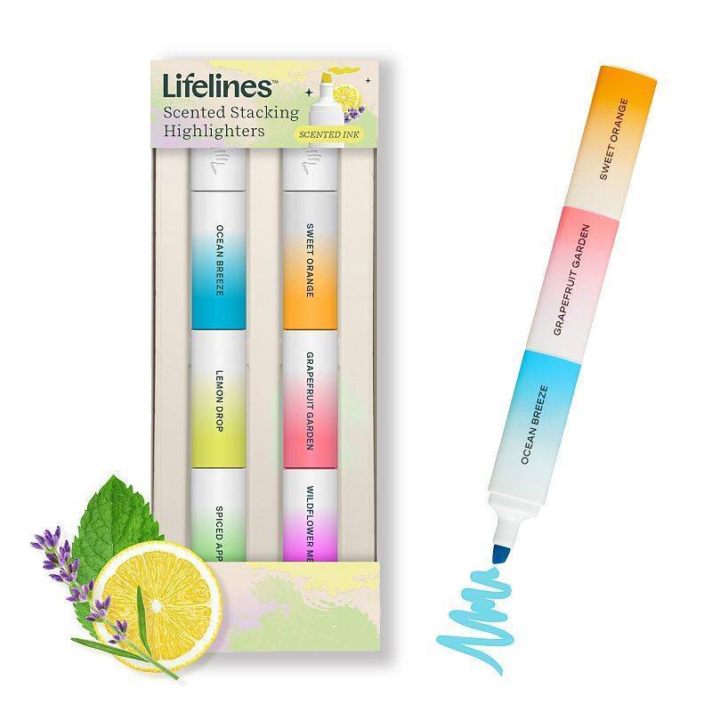 lot 2029 image: Lifelines Assorted Colors & Scented Stacking Highlighters  Infused with Essential Oil Blends  2 Pack - Retail $13