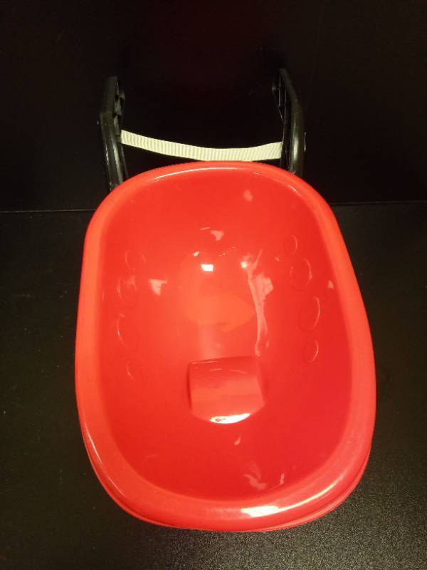 lot 2038 image: Red Wheel Barrow made of molded plastic.  Suitable for indoor or outdoor use. - Retail $25