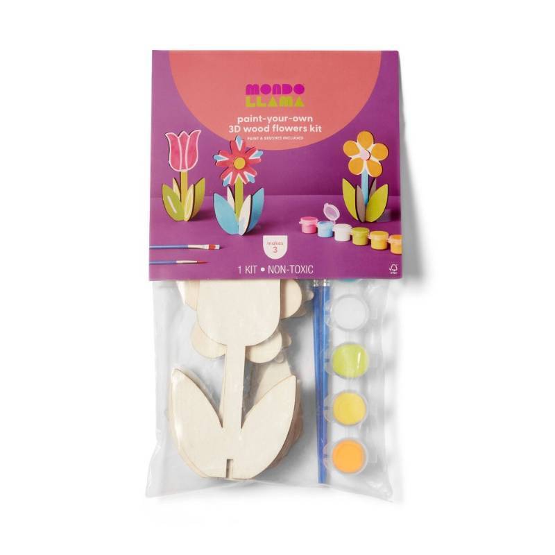 lot 2048 image: 3ct 3D Wood Flowers Painting Craft Kit- Mondo Llama�� - Retail $12