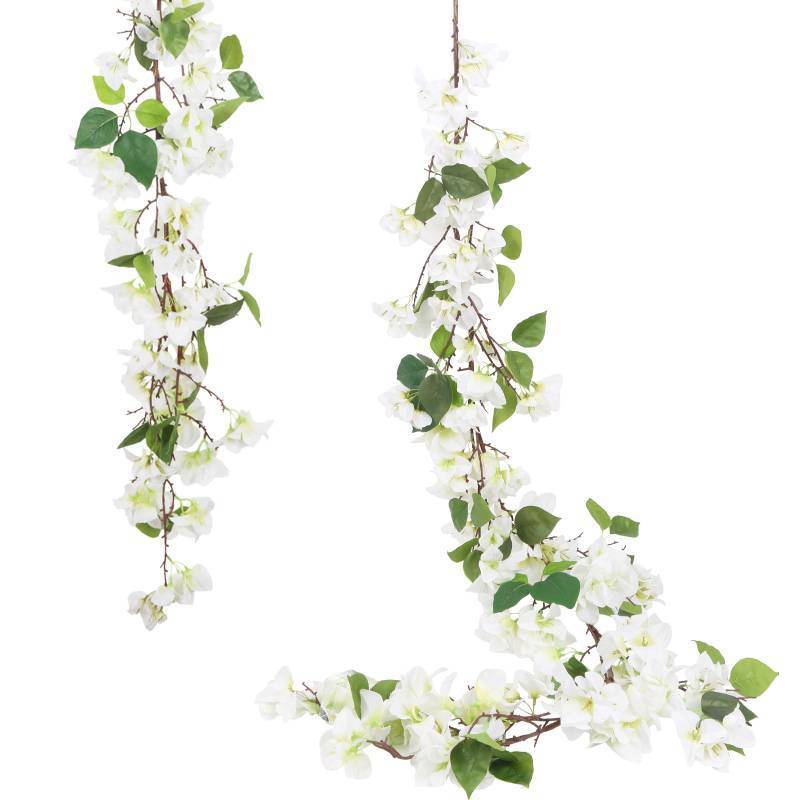 lot 2051 image: IPOPU White Bougainvillea Artificial Garland 5.9FT 1 PCS �� Silk Bougainvillea Hanging Flowers, Artificial Flower Garland for Wedding Arch, Backdrop, Home Decor - Retail $16