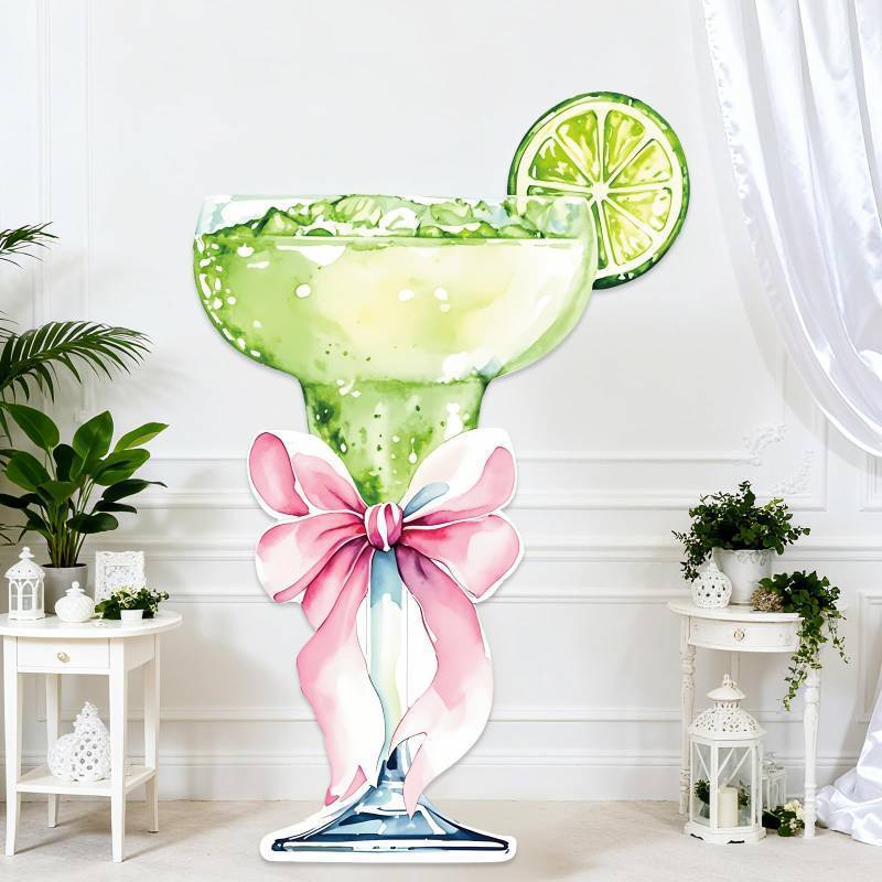 lot 2081 image: LawnIdyll 4ft Large Martini Bow Cardboard A Tini Bit Older Birthday Cutout Stand Green Margarita Backdrop Decorations for Women Coquette Bachelorette Bridal Shower Party Decor - Retail $38