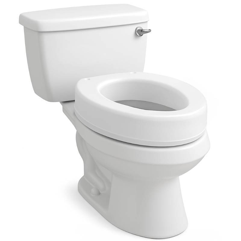lot 2109 image: Carex Toilet Seat Riser, Elongated Raised Toilet Seat Adds 3.5 inches to Toilet Height, for Assistance Bending or Sitting, 300 Pound Weight Capacity Toilet Riser - Retail $35