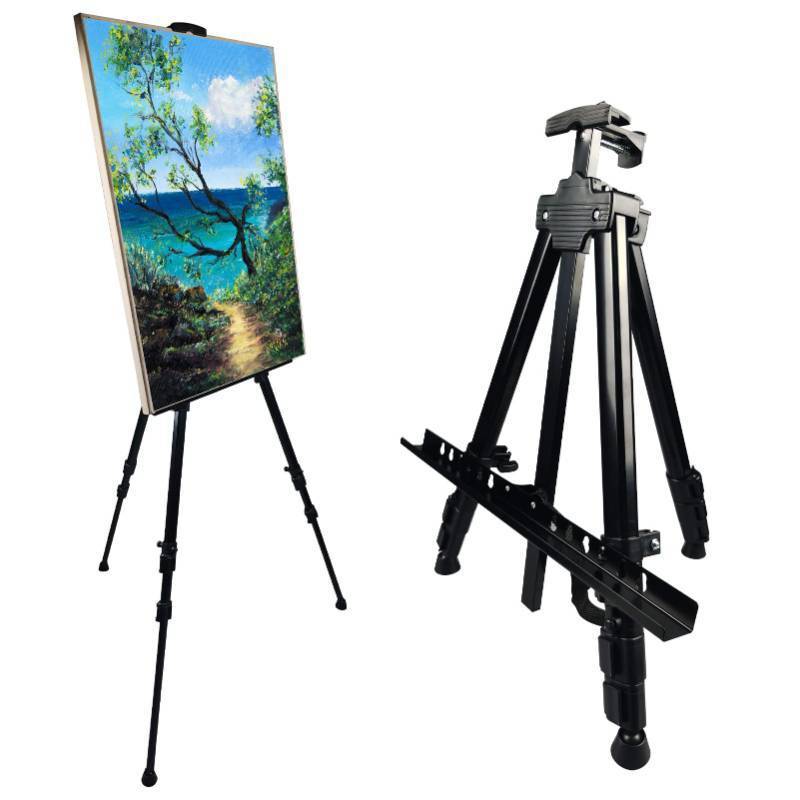 lot 2126 image: Art Painting Display Artist Easel Stand,Ns Jymb Portable Metal Adjustable Easels for Painting Canvases Height from 17 to 66 Inch - Carry Bag for Table-TopFloor Displaying and Wedding Signs - Black - Retail $20