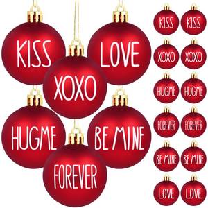 12 Pcs Valentine's Day Ball Ornaments Valentine Tree Hanging Decorations Plastic Red Ball Ornaments Valentines Day Love Kiss Hug Hanging Baubles for Valentines Home Wedding Anniversary Party Supplies - Retail: $15