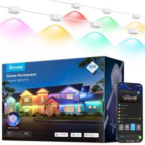 lot 90 image: Govee Permanent Outdoor Lights Pro, 200ft with 120 RGBIC LED Lights for Daily and Accent Lighting, 75 Scene Modes for Outdoor Decor, IP67 Waterproof, Works with Alexa, Google Assistant, Matter, White - Retail $760