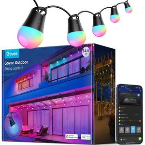 lot 99 image: Govee Smart Outdoor String Lights 2, 144ft Outdoor Lights with Dimmable Warm White LED Bulbs, 47 Scene Modes for Patio, Backyard, Balcony, IP65 Waterproof, Works with Alexa, App Control - Retail $190