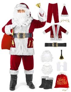 lot 103 image: Yeenuo Santa Claus Costume for Adults 11PCS Deluxe Santa Suit Christmas Outfit Men Professional Plus Size Xmas Cosplay Party - Retail $30