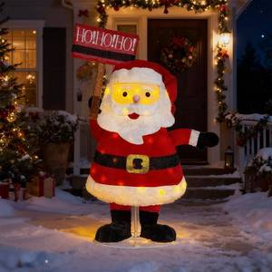 lot 108 image: 4ft Lighted Pop-Up Santa, 47 Inch Christmas Santa Holiday Yard Decorations w 70 LED Lights, Collapsible Easily Metal Light Up Santa Outdoor Holiday Decor for Home Lawn Yard Garden, Welcome Sign, Hat - Retail $70