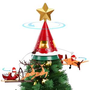 lot 115 image: MiniInflat Christmas Animated Tree Topper with Funny Banner Santa Tree Topper Decorations for House Holiday Decorations(Plane and Elk) - Retail $60