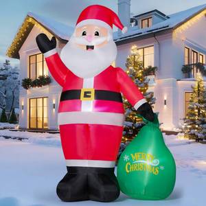 lot 118 image: JOYIN Christmas Inflatable Santa Outdoor Decoration for Yard, Blow Up Santa Decor Holding Gift Bags with Build-in LEDs needs seam repair - Retail $40