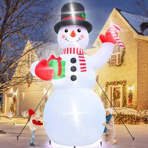 lot 122 image: Christmas Inflatables, 14FT Snowman with Present Box and Candy Cane, Lighted Christmas Snowman Blow Up Decorations,  - Retail $120