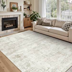 lot 104 image: Art&Tuft Washable Rug, Anti-Slip Backing Abstract Area Rugs, Stain Resistant Rugs for Living Room, Foldable Machine Washable Area Rug(Beige, 8x10) - Retail $90