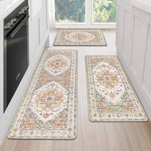 lot 110 image: MJIAHOMDEC Cushioned Kitchen Rug Sets 3 Piece Anti Fatigue Kitchen Mats for Floor Non Slip Waterproof Kitchen Rugs and Mats Comfort Standing Mat Runner for Home Office,Sink,Laundry - Retail $40