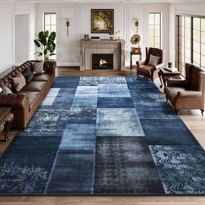 lot 115 image: DweIke Washable Area Rugs for Living Room, 8x10 Soft Bedroom Rugs, Geometric Print Non-Slip Modern Rug, Stain Resistant Throw Carpets for Office Nursery Dining Room Home Dorm Decor, Navy Blue - Retail $119