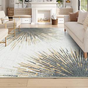 lot 116 image: Lahome Modern Washable Area Rugs 8x10 - Ultra-Thin Non-Slip Soft Velvet Abstract Living Room Rug Starburst Floor Rugs, Abstract Print Washable Rug for Dining Room Table Office (GoldGray, 8x10) - Retail $118