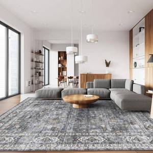 lot 117 image: Rugcomf 8x10 Rug Washable Boho Soft Large Area Rug Non-Slip Faux Wool Vintage Rug for Living Room, Farmhouse, Dining Room, Indoor, Kids Playroom (Grey) - Retail $90