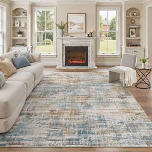 lot 118 image: UERMEI 9x12 Area Rug for Living Room Washable Large Neutral Abstract Carpet Modern Soft Low Pile Non-Slip for Bedroom Dining Room Home Office Nursery Kids Pets Friendly Indoor Floor Decor Blue Brown - Retail $92