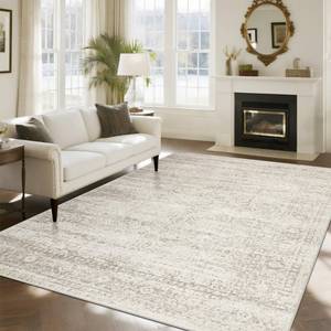 lot 120 image: 8x10 Area Rugs for Living Room,Ultra Soft Faux Wool Retro Rugs for Bedroom,Dining Room,Non Slip&Non-Shedding Low Pile Vintage Print Rug Indoor Large Carpets for Home Office Decor grey & ivory - Retail $90