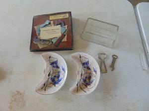 lot 2114 image: Top of Butter Container - crescent dishes - Beer Openers and More
