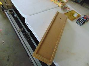 lot 2202 image: Small slide top storage box with thread spools