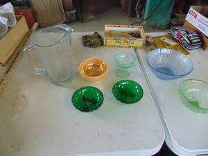 lot 2251 image: Large heavy Pitcher - Selection of Colored Glass