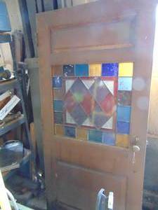 lot 2302 image: Door with Stained Glass - 3 small panes are damaged - 36 wide